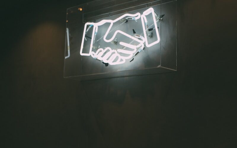 human hand neon signage